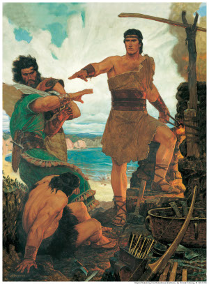 Nephi subdues his rebellious elder brothers Mormon