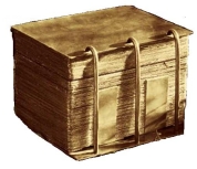 Depiction of the Gold Plates as described. The translation of the Gold Plates is called the Book of Mormon.